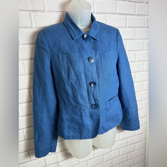 Talbots Irish Linen Blazer Blue 4-Button Lined/size 6 - Picture 4 of 9